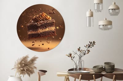 WallCircle - Wandcirkel - Muurcirkel - Taart - Chocolade - Eten - Brownie - Aluminium - Dibond - 140x140 cm - Binnen en Buiten