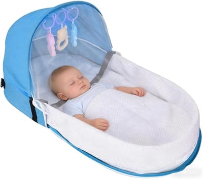 Draagbare Reiswieg - Peuterbed - Gezinsuitjes - Opvouwbaar en wasbaar - 42x34cm - Blauw