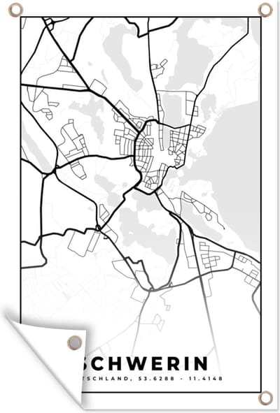 Muurdecoratie Kaart - Schwerin - stadskaart - Plattegrond - 120x180 cm - Tuinposter - Tuindoek