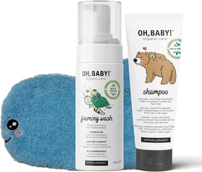 Oh, Baby! Wassen & Spetteren | Wasschuim 200ml + Shampoo 200ml + GRATIS washandje | Voordeelset