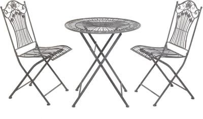 Moritz Bistroset 3-delig inklapbaar Oud Grijs – Metalen klaptafel Ø 69,5 cm met 2 klapstoelen – Vintage tuinset voor balkon terras tuin – nostalgisch café-design