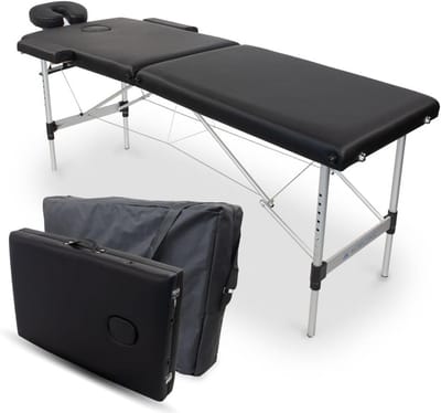 Inklapbare Massagebank – Draagbare Fysiotherapietafel met Hoofdsteun, Aluminium, 186x60 cm, Zwart