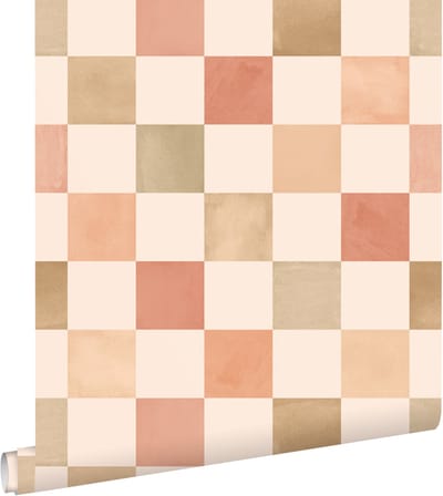 ESTAhome behang geblokt motief beige en terracotta - 50 x 900 cm - 131717