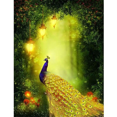 Broderie Diamant 5D DIY Animaux Le Paon Sous La Lampe DIY Impression Verticale Décoration d'Intérieur 20X30CM yellow