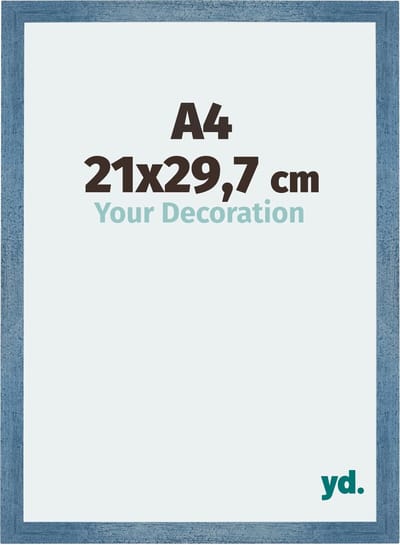Your Decoration - Fotolijst A4 21x 29,7 cm - MDF - Helder Blauw Geveegd - Mura