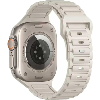 123watches bandje Raveo - siliconen - sterrenlicht - 44 · 45 · 46 & 49 mm - Geschikt voor Apple Watch series 1/2/3/4/5/6/7/8/9/10/11/12/SE/SE2/SE3/Ultra/Ultra 2/Ultra 3/Ultra 4