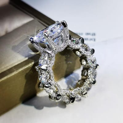 Stempelring Witte Zirkonia Voor Voorstel Bruiloft Verlovingsring Princess Ingelegd Grote Diamant Ringen Voor Cadeau Vriendin 8 gray