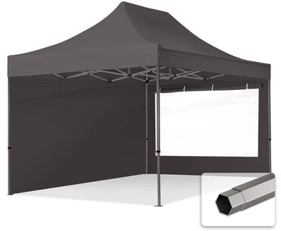3x4,5m Easy Up partytent Vouwpaviljoen, PREMIUM staal 40mm met zijwanden (panorama), donkergrijs