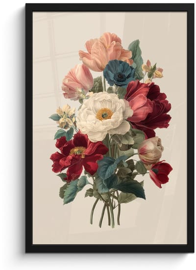 Poster in lijst - Fotolijst 40x60 cm - Posters - Boeket - Warme tinten - Elegant - Posterlijst zwart - Decoratie - Wanddecoratie woonkamer - Muurdecoratie slaapkamer