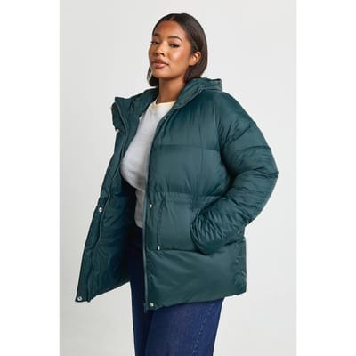 boohoo Dames Plus Capuchon Gewatteerde Jas | Dark Green | Maat: 16