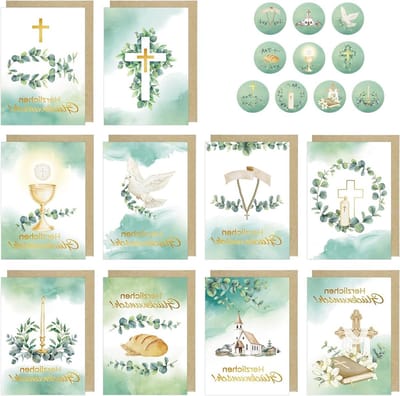 Communiewensen Kaarten - Wenskaarten Vouwkaarten - Religieuze Gelegenheden - Compleet met Enveloppen - A6 Formaat - Veelkleurig