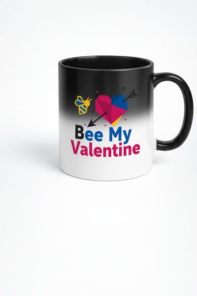 Black Magic Mok 'Bee My Valentine' | Warmtegevoelig met Bij en Geometrisch Hart | Uniek Valentijn Cadeau