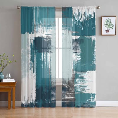 Geometrisch Abstract Olieverfschilderij Transparante Gordijnen voor Woonkamer Decoratie Raamgordijnen Keuken Tule Voile Organza Gordijnen W135 x H115cm x1 gray