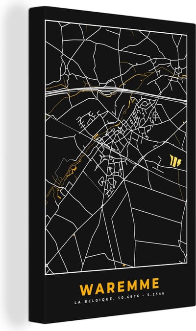 Canvas Schilderij Waremme - Kaart - Stadskaart - Goud - Plattegrond - 20x30 cm - Wanddecoratie