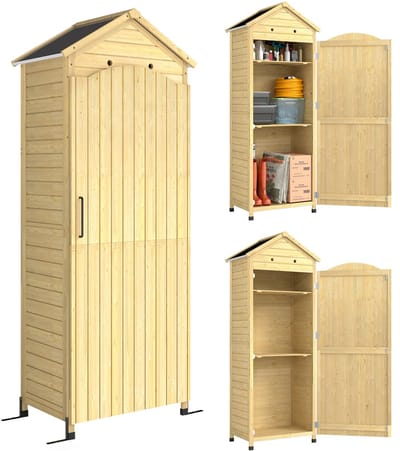Outsunny Tuinopbergschuur-Sparrenhout, gegalvaniseerd metaal-85L x 58B x 213H cm-Natuurlijk hout