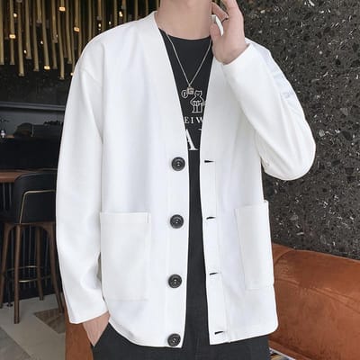 Jas Heren Lente en Herfst Nieuwe Gebreide Sport Cardigan Trui Jas Top Sportkleding Heren 5XL white