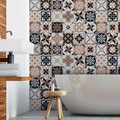 Zelfklevende tegelmuurstickers voor keuken en badkamer - 24 Aldonio Azulejos cementtegelstickers - 24 stickers, 10x10cm