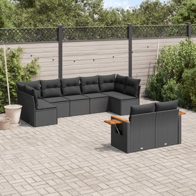 vidaXL - 9-delige - Loungeset - met - kussens - poly - rattan - zwart