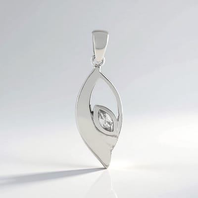 Cavill - Zilveren Hanger - 925 Sterling Zilver Geplatineerd - Cambodjaanse Marquise Zirkoon 0.276 ct - Bezel Zetsel - Elegant Dames Sieraad 31x10 mm