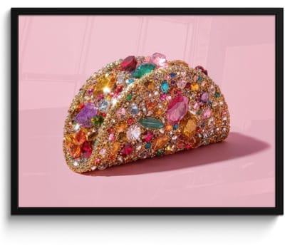 Poster in lijst - Fotolijst 80x60 cm - Posters - Taco - Kleurrijk - Edelstenen - Goud - Posterlijst zwart - Decoratie - Wanddecoratie woonkamer - Muurdecoratie slaapkamer