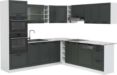 Vicco Hoekkeuken R-Line, Antraciet landhuis/Wit, 247 x 237 cm, WB Marmer