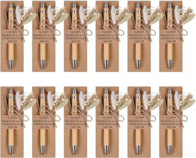 Cadeauset met Houten Balpen en Echte Gedroogde Bloemen - Perfect Afscheidscadeau voor Leraar, Collega of Vriend (12 Sets, Uniek en Persoonlijk)