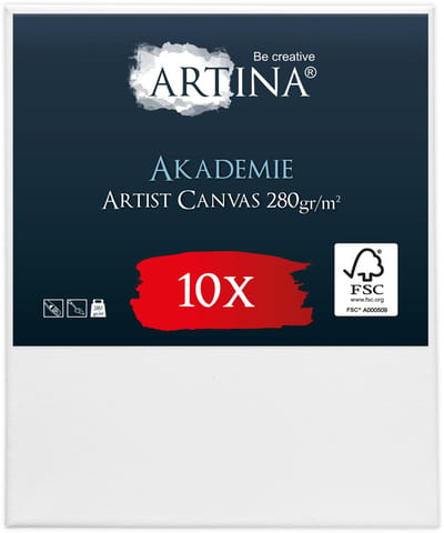Artina Akademie – Set van 10 Schilderdoeken Canvas 50x60 cm – Spieraam van FSC® Hout – Wit Canvas 100% Katoen – 280 g/m