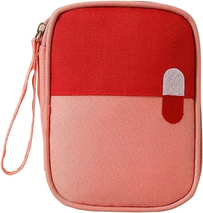 Compacte EHBO-set met 3 vakken – Lege mini-medische organizer – Waterdichte reistas van canvas voor medicijnen – Ideaal voor reizen, wandelen, kamperen en buitenactiviteiten – 14 x 11 x 2 cm