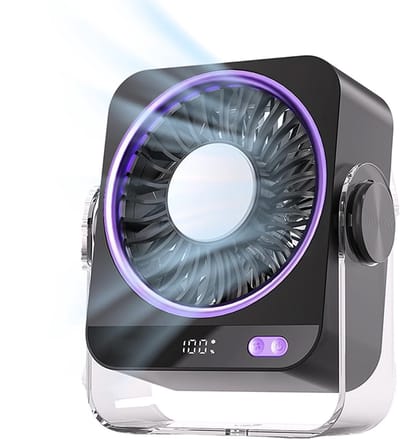 Tafelventilator met Koelelement - Mini Ventilator - Ventilator met digitaal batterijdisplay - Aircooler - Luchtkoeler - USB Ventilator - Mini Airco - Bureau Ventilator - Ventilator met Water - Waterkoeling - Air Cooler -Paars
