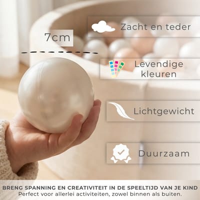 KiddyMoon Ballenbak ballen 200 stuks 7cm - Kinderballen - Speelballen voor ballenbad - Wit Parelmoer Pastelbeige Groengrijs