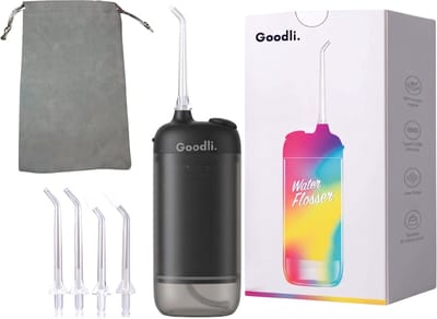 Goodli Elektrische Waterflosser Draadloos - Zwart - Monddouche met 4 Standen - IPX8 Waterdicht - 60 Dagen Batterij - Tandplak Verwijderaar voor Tanden en Beugels