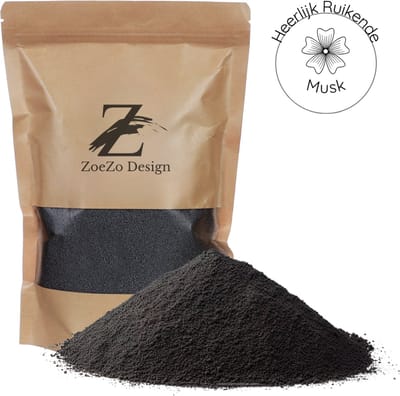 ZoeZo Kaarsenzand 400 g - Geur Musk - 50 Branduren - Herbruikbaar - Met 4 Lonten - DIY Kaarsen Maken - Candle Sand - Kaarsenwas - Kaarspoeder - Zwart