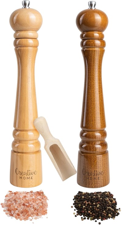 Creative Home Houten Zout- en pepermolen Set | 31,5 cm Hoogte | Natuurlijk Beukenhout | Peper- en Zoutmolen