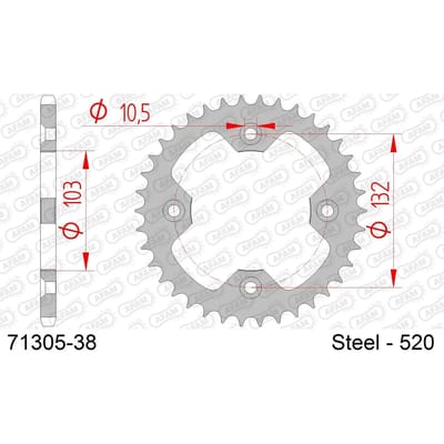 Stalen motortandwiel achteraan Afam 520 38 dents