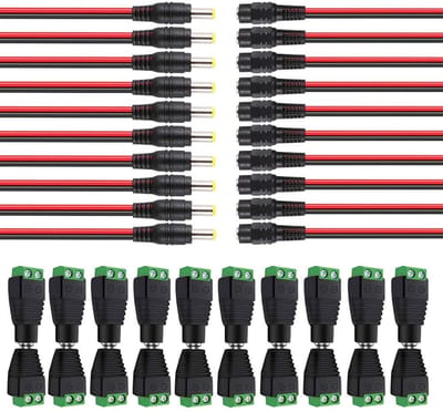 Dailygoody - DC-stekkers - Man/Vrouw - Voor ledstrips - Groen/Zwart/Zilver - Power Pigtail kabels - 20 paar inbegrepen - 12V/24V geschikt