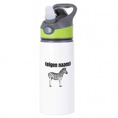 Hacebo® - zebra met eigen naam waterfles met rietje groen - Zebra - dieren liefhebber - iemand die houdt van zebra's - verjaardag - cadeau - kado - geschenk - water fles - 650ML