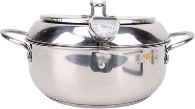 Friteusepan met Thermometer - Japanse Frituurpan - Thuis Frituren - Roestvrij Staal 201 - 2.2 Liter - Zilver