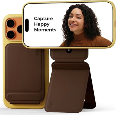 MOFT Telefoonhouder - Compatibel met MagSafe - Uitklapbare Tripod Standaard Telefoon 20CM - MOVAS Vegan Leer - Magnetische Bureau Houder Verstelbaar - Bruin