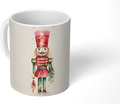 Mok - Koffiemok - Notenkraker - Kerst - Rood - Watercolor - Feestdagen - Mokken - 350 ML - Beker - Koffiemokken - Theemok - Tafeldecoratie Kerstmis - Kerstdecoratie tafel - Tafelversiering