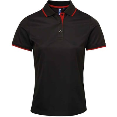 Premier Dames/Dames Coolchecker Contrast Piqué Poloshirt (Zwart/Rood)
