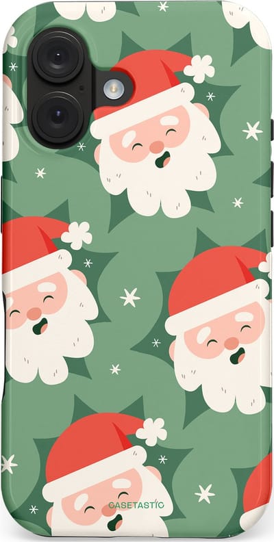 Casetastic hoesje geschikt voor Apple iPhone 16 - MagSafe - Dubbellaagse bescherming - Vrolijke Kerstmannen in de Sneeuw - Fashion Case - Saliegroen Wit Perzik Crème