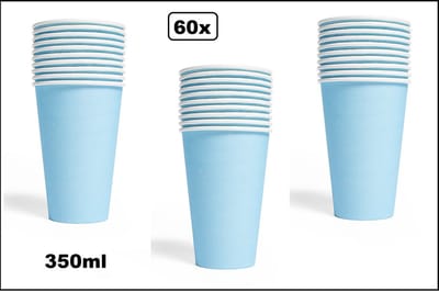 60x Mega beker licht blauw karton 350ml - Drinken drank limonade