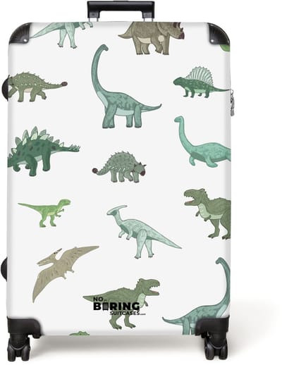 NoBoringSuitcases.com® - Koffer groot - Reiskoffer lichtgewicht - Dino - Groen - Jongens - Dinosaurus - Blauw - Rolkoffer met 4 wielen - Grote trolley XL - 98 liter bagage