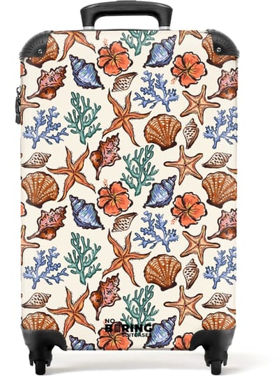 NoBoringSuitcases.com - Koffer - Koraal met zeesterren print - Past binnen 55x40x20 cm en 55x35x25 cm - Trolley handbagage - Valiezen met wieltjes volwassenen - Reiskoffer op wielen - Rolkoffer lichtgewicht