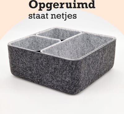 Vilten manden 4 stuks | Multifunctionele mand | Opbergmanden | 25x25x10cm | 24x12x10cm | 12x12x10cm | Opberg Box/Doos/Mand/Vakken - Opbergsysteem