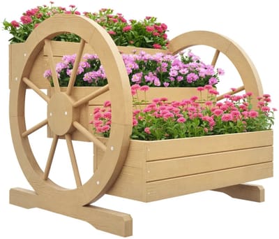 Luxe Plantenbak - Verhoogde Bloembak - 3 Lagen - Wagenwielontwerp - Tuinbed - Kweekbak - Moestuinbak - voor Buiten, Terras, Tuin & Balkon - voor Groenten, Bloemen & Kruiden - 62 x 61 x 57 cm - Hout