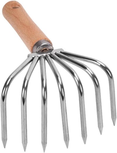 Handhark Klauwhark - Tuingereedschap Grondfrees - Onkruid Wieden - Roestvrij Staal - Korte Steel - Hout