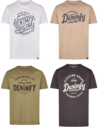 DENIMFY Heren T-Shirt DFNuri 4 stuks regular fit Veelkleurig S Ronde Hals Volwassenen t shirt heren met print