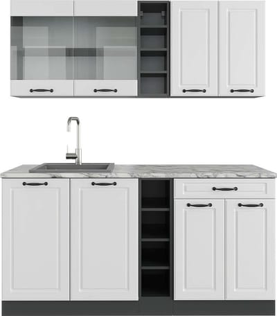 Vicco R-Line Eenpersoonskeuken – 160 cm, WB Marmer Landhuis wit/antraciet