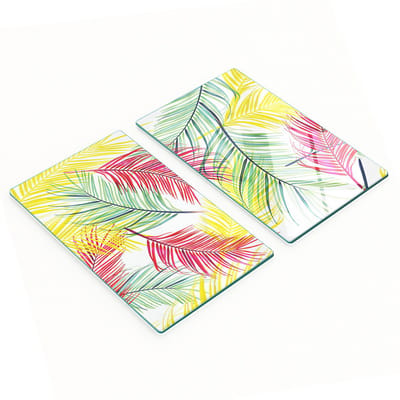 Decoratieve glazen snij- en serveerplanken met palmbladerenmotief, 2x30x52 cm